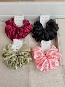 1个缎面柔软发圈，带卡槽，颜色可选红色、黑色、香槟色、粉色、绿色、白色，适合单身派对/节日/婚礼/伴娘礼物，女士弹性发圈，不伤头发，休闲马尾辫发饰 - 綠色 - 查看 3