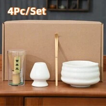 4pcs Ceramic Matcha Bowl Set, Bamboo Matcha Tools, Includes Matcha Bowl, Bamboo Whisk, Matcha Scoop And Ceramic Whisk Holder, Matcha Accessories, Ceramic Travel Tea Set, Suitable For Japanese Matcha Tea Ceremony, Home Tea Lovers, Matcha Enthusiasts, Home Tea Party, Wedding Gifts, Mother's Day Gifts, Gifts For Mom, Gifts For Girlfriend Back To School