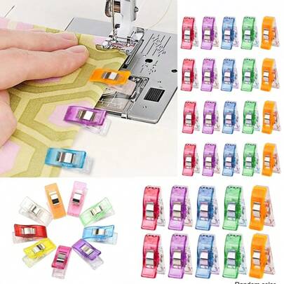 20/50/100 piezas Clips de costura de colores variados, clips de plástico multiusos para manualidades, ganchillo, tejido, ropa, clips de encuadernación de color con cortador giratorio