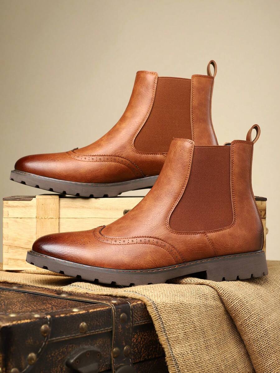 [Fast Arrival] Men's Chelsea Boots, Business Casual Style, Fashionable Set, Bare Boots, Comfortable All Year Round, Equipped With Rubber Soles - 淺棕色 - 查看 1