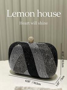 1 件闪闪发光的水钻装饰金属链斜挎包，优雅迷你盒形晚宴手提包，适合派对、婚礼、联欢晚会等正式场合，是送给女性的理想礼物 - 黑與白 - 查看 4