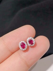 经典节日、婚礼、订婚、女士生日礼物。天然鸽血红宝石 925 纯银耳钉，优雅奢华，0.4 克拉 - 紅色 - 查看 3