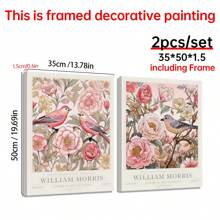 Set Of 2, William Morris Pink Art Print, Gallery Wall Art, Exhibition Poster, Large Wall Art, Peony, Floral Botanical Wall Art, Canvas Poster, Decor For Home- Bed Room, Hallway Decoration , Bathroom Gifts Birthday Graduation