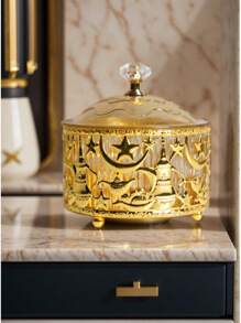 1PC Small Size Gold Shining Metal Snack Candy Tray Holiday Home Decoration Metal Moon Exquisite Decoration Storage Box Bead Box Suitable For Ramadan Festival