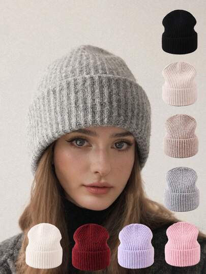 1pc Reversible Knitted Hat, Simple Solid Color Loose Fit, Warm Ear Protection Beanie For Men And Women, Autumn/Winter