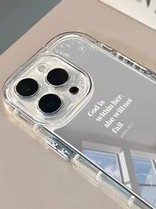 Mirror Fashion 1pc Minimalist Solid Color Line Leaf & God Slogan Graphic Full Coverage Soft Phone Case Compatible With IPhone 11/12/13/14/15 Pro Max Waterproof Shockproof Anti-Fall Scratch Resistant Spring Gift - Multicolor - View 4