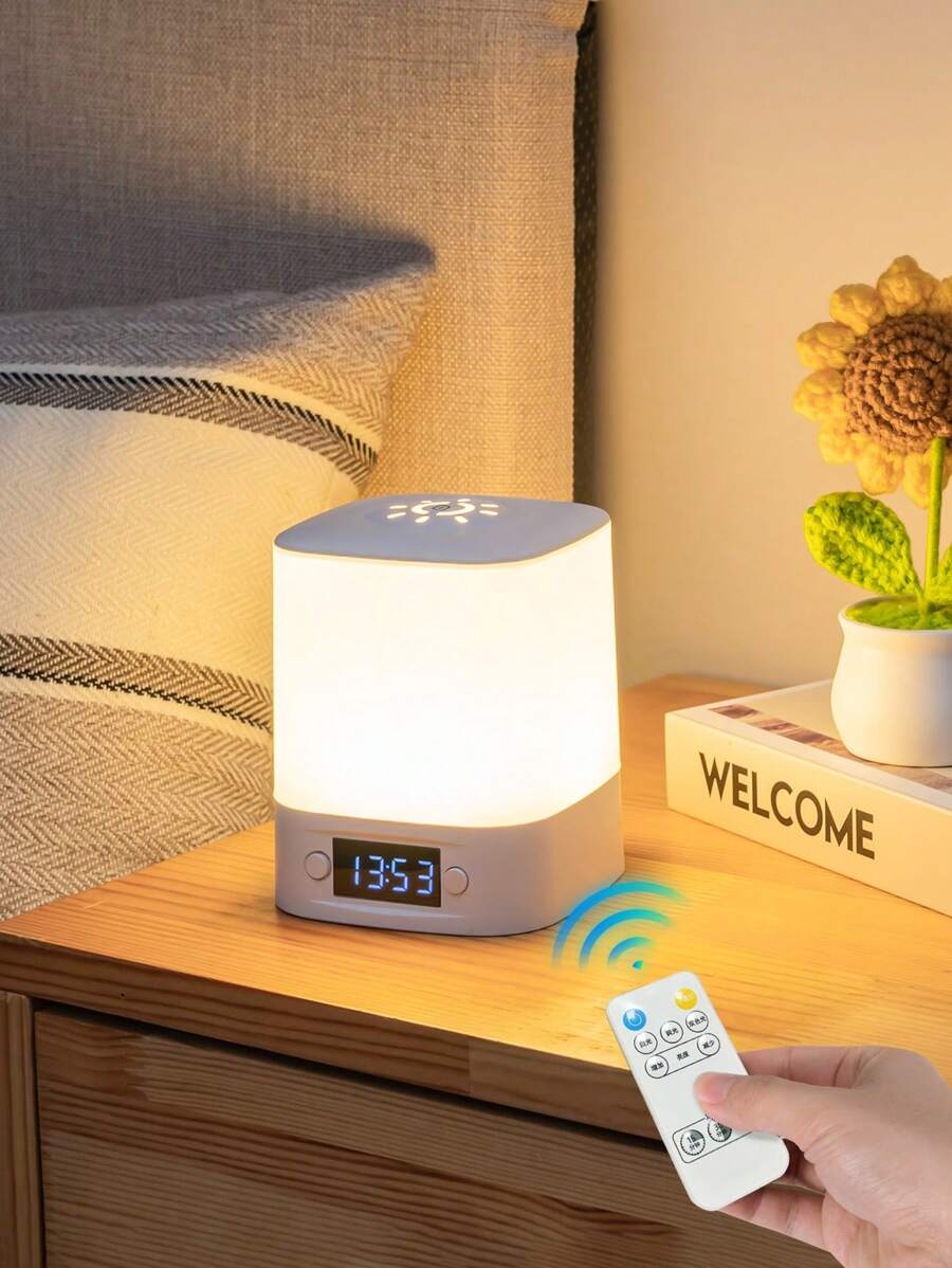 1pc LED Time Display Charging Touch Tap Lamp, Suitable For Night Feeding, Remote Control Timing Bedside Lamp, 3 Color Temperatures Eye-Friendly Dimmable Bedroom Night Light