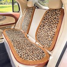 Fluffy Leopard Car Seat Cushion Soft Fluffy Protector Warm Non-Slip Seat Cover Fit Most Cars