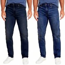 2-Pack Men's Flex Stretch Slim Straight Jeans - Dark Blue & Medium Blue - View 1
