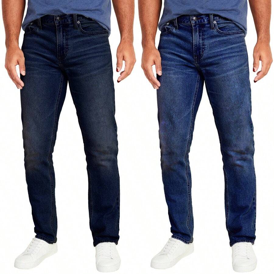 2-Pack Men's Flex Stretch Slim Straight Jeans - Dark Blue & Medium Blue - View 1