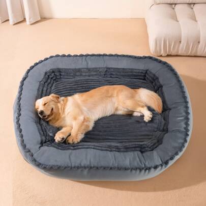 Cama de cachorro removível de pelúcia listrada de outono/inverno para cães de médio e grande porte, resistente a mordidas, removível e lavável, suprimentos para animais de estimação para todas as estações