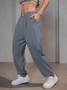 Women's High Waist Casual Pants - Xám - Xem 5
