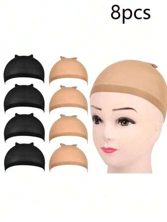 4/8 Pcs Solid Color Natural Breathable Invisible Wig Caps, Cosplay Wig Caps With Elastic, Durable For Party, Costume Play, Ball And Festival