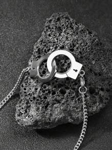 Men's Handcuff Pendant Bracelet & Necklace Set - Silver - View 7