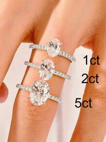 ESBERRY 1 chiếc nhẫn đính hôn/nhẫn cưới hình bầu dục sáng bóng, bạc sterling 925, nhẫn hứa hẹn/nhẫn vĩnh cửu dành cho nữ, quà tặng trang sức tinh tế. - Bạc - Xem 6