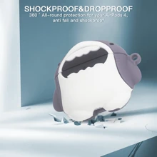 Carcasa de silicona linda de tiburón compatible con AirPods 4 (2024), diseño de animal de dibujos animados en 3D, funda protectora con kit de limpieza y llavero, compatible con auriculares inalámbricos de Apple AirPods de 4ta generación