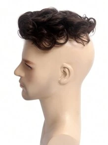 男士假发发饰男士假发棕色假发短卷发顶夹式接发遮盖脱发稀疏头发 REEWES 男士假发 - 咖啡棕 - 查看 5