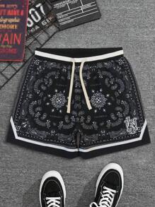 Pantaloncini sportivi casual da uomo con stampa digitale totemic - nero - Visualizzare 1