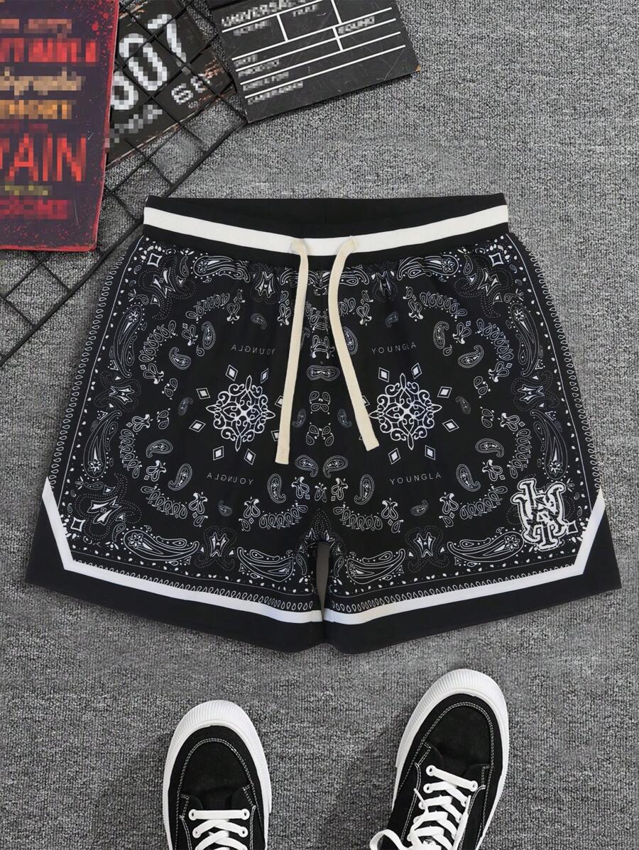 Pantaloncini sportivi casual da uomo con stampa digitale totemic - nero - Visualizzare 1