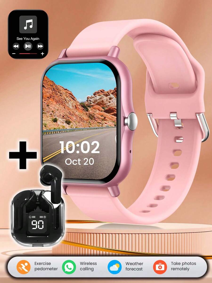 1 块智能手表，配备 1.83 英寸高清触摸屏、舒适硅胶表带，适合男女学生，具有多种运动模式、信息提醒、心率监测、音乐控制、照片捕捉功能，适合休闲和运动场景，180mAH 电池