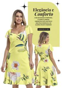 Floral Dress With Princess Neckline And Ruffle – Elegance - 黃色 - 查看 4