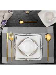 24-Piece Stainless Steel Flatware Set, Simple Dinnerware - Gold - View 2