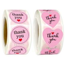 500 pièces/Rouleau Stickers en forme de cœur rose rond, cadeau de la Saint-Valentin, sticker de remerciement, étiquettes décoratives pour mariage et anniversaire faits à la main - Multicolore - Voir 2