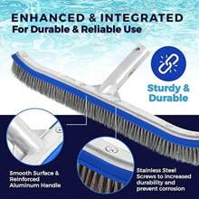Heavy-Duty Pool Brush | 18-Inch Extra Wide Metal Brush Head | Stainless Steel Wire Bristles With Curved Edges | 6-Piece Package Cleans Pool Tiles, Walls, Floors, Steps |