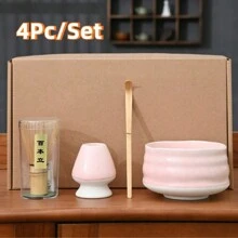 4pcs Ceramic Matcha Bowl Set, Bamboo Matcha Tools, Includes Matcha Bowl, Bamboo Whisk, Matcha Scoop And Ceramic Whisk Holder, Matcha Accessories, Ceramic Travel Tea Set, Suitable For Japanese Matcha Tea Ceremony, Home Tea Lovers, Matcha Enthusiasts, Home Tea Party, Wedding Gifts, Mother's Day Gifts, Gifts For Mom, Gifts For Girlfriend Back To School