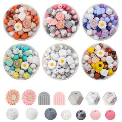 36 قطعة مجموعة مختلطة من خرزات السيليكون السداسية الدائرية الحيوية بأقطار 12مم/15مم، خرزة تركيز نجمية السيليكون، خرزات سائبة مطاطية لصناعة المجوهرات، قلادات، أساور، ودلايات مفاتيح، بالإضافة إلى إكسسوارات القلم اليدوية، إمدادات حرفية مثالية