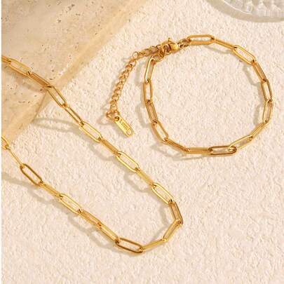 不锈钢防水防褪色金项链和手链套装，适合女性日常佩戴