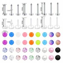 54pcs Bioflex Stainless Steel Lip Studs, Clear Inlaid Retainer Helix Tragus Earrings With Faux Pearl Labret Medusa Monroe Piercing And Colorfur Replacement Balls