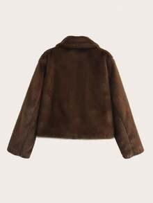 Women's Solid Color Long Sleeve Short Faux Fur Coat, Autumn/Winter