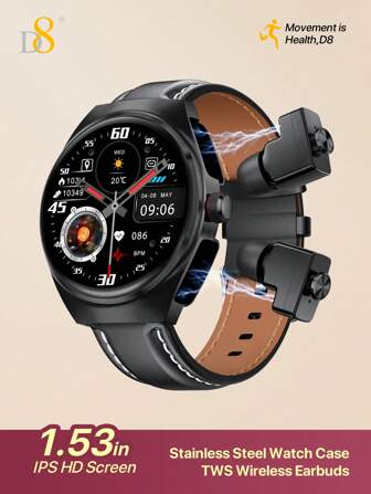 D8 Smart Watch With Earbuds For Men Women, 1.53" HD Touch Screen, 9D Sound Effects, 100+ Fitness & Sleep Monitor, Recording Microphone, New Design Style(Call Receive/Dial), Message Notifcation, Android Phones And IOS Compatible With Outdoor Activities And Fitness Enthusiasts D8 Smartwatch