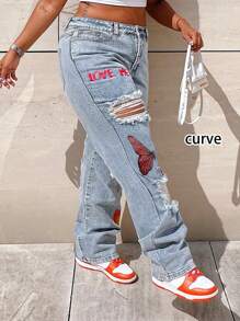Jeans droits taille moyenne avec poches, style de rue tendance, tailles grandes, pour femmes