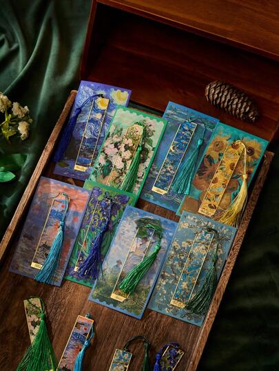 1 件创意油画金属书签，个性化生日和节日礼物，适合学生和爱书人