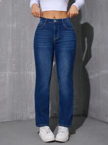 冬季保暖直筒牛仔裤