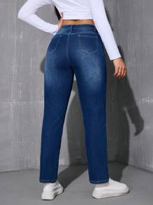 冬季保暖直筒牛仔裤