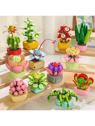 HUIQIBAO TOYS MOC 多肉植物鉢植えビルディングブロック、サボテン花
