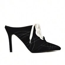 So Me Advan Pointy Toe Sneaker Pump Heel With Laces - Black - View 2