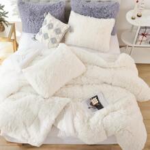 Faux Fur Comforter Set Queen Size 3Pcs Fluffy Fuzzy Plush Comforter Set Cute Soft Shaggy Velvet Double-Sided Bedding Set (1 Faux Fur Comforter + 2 Faux Fur Pillowcases) - Beige - View 2