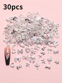 30pcs Y2K Mixed Butterfly & Heart Shape Nail Decorations, DIY Nail Jewelry, Nail Gems, Nail Art Supplies