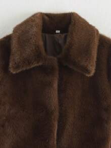 Women's Solid Color Long Sleeve Short Faux Fur Coat, Autumn/Winter