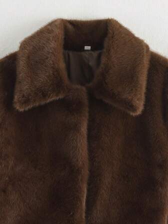 Women's Solid Color Long Sleeve Short Faux Fur Coat, Autumn/Winter