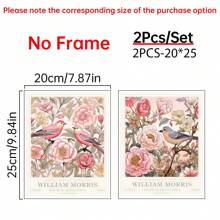 Set Of 2, William Morris Pink Art Print, Gallery Wall Art, Exhibition Poster, Large Wall Art, Peony, Floral Botanical Wall Art, Canvas Poster, Decor For Home- Bed Room, Hallway Decoration , Bathroom Gifts Birthday Graduation