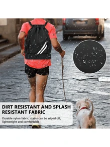 1pc Large Capacity Drawstring Sports Backpack, Fashion Gym Bag With Inner Pocket, Black Waterproof Wear-Resistant Nylon Oxford Cloth Material, With Bottom Shoe Compartment And Side Mesh Pockets And Wide Drawstring School Bag, Suitable For Men And Women Football Basketball Travel Yoga Swimming Cycling Shoulder Bag Travel Bag