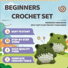 Set de 2 piezas de ganchillo con diseño de rana, kit de ganchillo de animales para principiantes con ganchos de ganchillo, lana, muñeca y kit de ganchillo de animales positivos con tutoriales en video paso a paso, regalo creativo para festivales y suministros de fiesta de cumpleaños, decoración de arte y artesanía para el hogar (accesorios en color aleatorio)