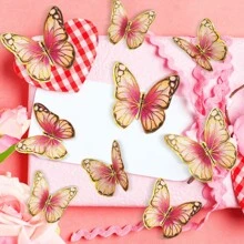 1SET Pink Gold Border 3D Three-Dimensional Flower Butterfly Wall Sticker, Simple Home Decoration Wall Sticker For Living Room And Bedroom Background Room Decor Wall Decor Bathroom Decor Bedroom Decor Room Decoration Stuff Living Room Decor House Decor Home Decor Living Room Wall Paper Stickers Personalised Stickers