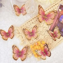 1SET Pink Gold Border 3D Three-Dimensional Flower Butterfly Wall Sticker, Simple Home Decoration Wall Sticker For Living Room And Bedroom Background Room Decor Wall Decor Bathroom Decor Bedroom Decor Room Decoration Stuff Living Room Decor House Decor Home Decor Living Room Wall Paper Stickers Personalised Stickers