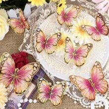 1SET Pink Gold Border 3D Three-Dimensional Flower Butterfly Wall Sticker, Simple Home Decoration Wall Sticker For Living Room And Bedroom Background Room Decor Wall Decor Bathroom Decor Bedroom Decor Room Decoration Stuff Living Room Decor House Decor Home Decor Living Room Wall Paper Stickers Personalised Stickers